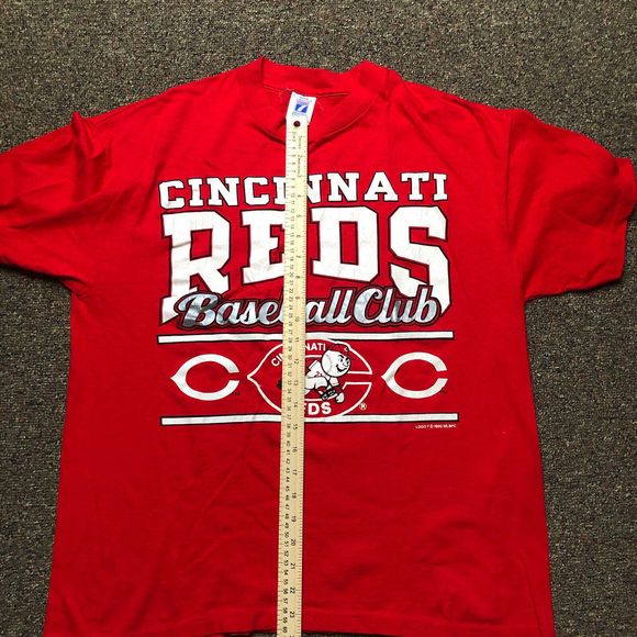 VINTAGE Logo 7 Cincinnati Reds Shirt Adult Large Short Sleeve Red 1990 - Picture 7 of 8